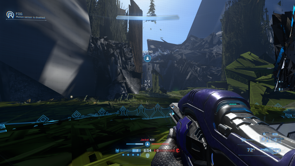 A screenshot of the video game Halo Infinite, where the graphics are exhibiting severe visual glitches.